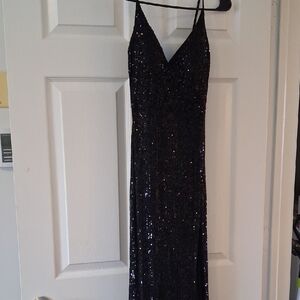 Elegant Black Sequin Prom Dress With Leg Slit
